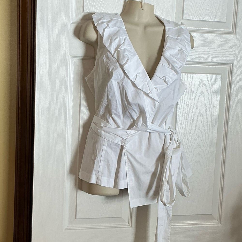 Ann Taylor White Ruffle Wrap Blouse